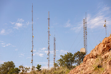 telecommunications antennas on top mountain