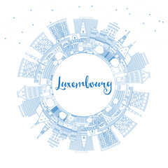 Outline Luxembourg City Skyline with Blue Buildings and Copy Space. Luxembourg Cityscape with Landmarks. Business Travel and Tourism Concept with Historic Architecture.