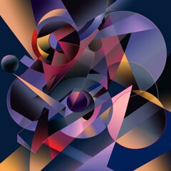 A colorful abstract painting with many different shapes and sizes - obrazy, fototapety, plakaty