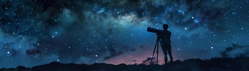 Stargazers used holographic telescopes that projected constellations and distant galaxies onto the night sky, bringing the wonders of the cosmos into sharper focus - obrazy, fototapety, plakaty