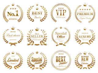 高級感のある月桂樹のビンテージ風アイコンセット