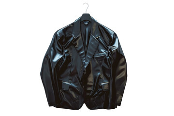 Black Leather Jacket Hanging on a Hanger