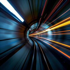 A blurry image of a tunnel with a bright orange line in the middle