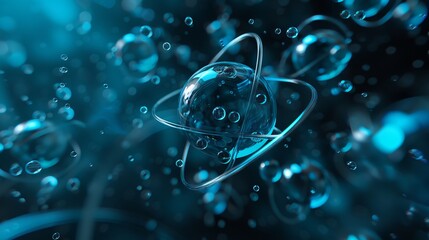 Abstract 3D Illustration of Atom Structure: Scientific and Medical Background Concept - obrazy, fototapety, plakaty