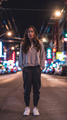 Young woman portrait on an urban city scene.