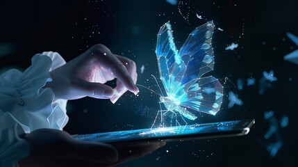 Abstract digital butterfly flying out from tablet

 - obrazy, fototapety, plakaty