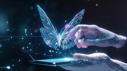 Abstract digital butterfly flying out from tablet

