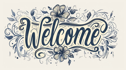"Welcome" Hand lettering Greeting Card. Typographical Vector Background. Handmade calligraphy