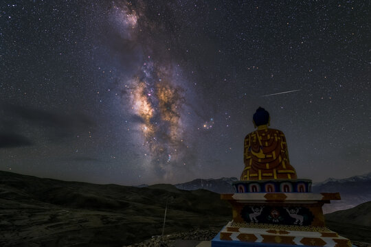 Budha statu with the galaxy in Langza, Spiti valley