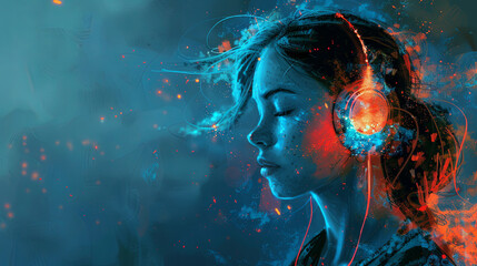 Girl in headphones enjoying music