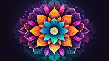 A colorful mandala with a lotus flower at its center