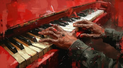 Digital painting of a pianists hands, capturing the emotion of each note, - obrazy, fototapety, plakaty