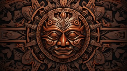 A mandala featuring a tribal mask in the middle
