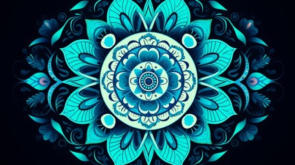 A mandala in shades of aqua with sea creature motifs