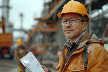 Civil engineer and construction worker manager with digital tablet and blueprints talking and planning on construction site Cooperation teamwork concept