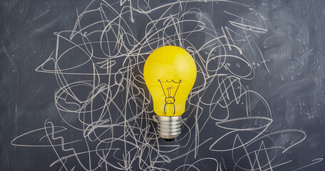 Innovation Glow: Bright Bulb Overlapping with Chalkboard Sketches