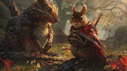 A chipmunk dressed as a knight, embarking on a quest to rescue a princess from the clutches of a fearsome dragon in a mystical kingdom for blog nature lovers gallery