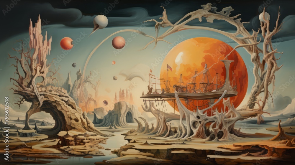 Poster A surrealistic painting with dreamlike imagery