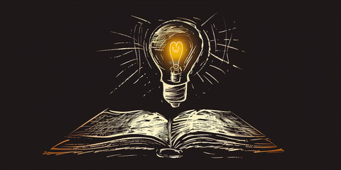 Conceptual Knowledge: Sketch of Illuminated Light Bulb Over Book