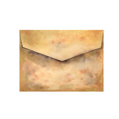 Old vintage envelope made of beige parchment paper in an antique style. Watercolor illustration for design templates for Book Day, Teacher's Day, antique shops, libraries, calligraphers