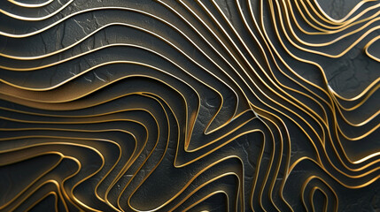 An elegant design of thin, winding gold lines on a matte black background, evoking a luxurious, intricate maze.