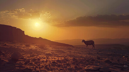 Sunset Serenity: Cross and Footprints on Peaceful Beach