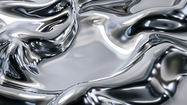An elegant, flowing pattern of molten silver, appearing to pour smoothly across a flat surface in a display of fluid metal.