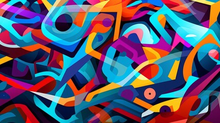 Intricate geometric shapes interwoven in a colorful abstract