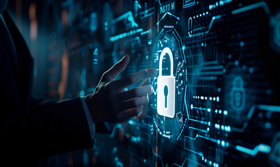 Virtual World of Cybersecurity: Glowing Locks Guarding Digital Information