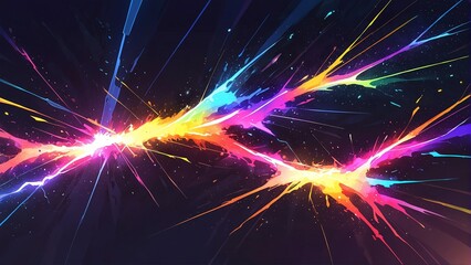 Obraz premium abstract rainbow lightning sparks effects anime cartoon style background from Generative AI