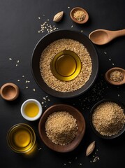 Sesame oil on a black background.