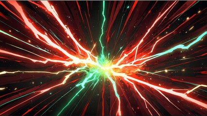 abstract red and green lightning sparks effects anime cartoon style background from Generative AI