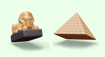 Vector Great Sphinx, pyramid. 3D architectural monuments of Egypt