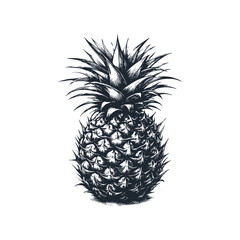 The pineapple. Black white vector illustration.