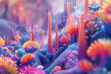 Explore a close-up shot of Utopian Dreams, blending surreal elements with vibrant, digital animation styles Capture from unexpected camera angles to create a mesmerizing visual journey