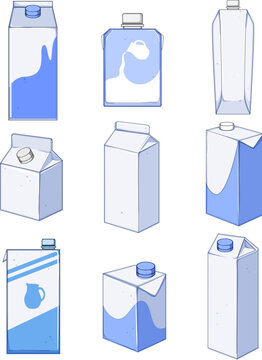 milk box set cartoon. drink cow, nutrition healthy, breakfast lunch milk box sign. isolated symbol vector illustration