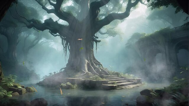 Journey into the misty heart of a forest and discover the haunting remains of an old well captured in this mesmerizing 4K loop.
