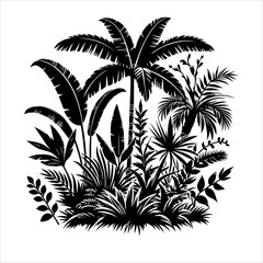 Jungle plant silhouette vector. Flowers and leaves of the jungle. Vector illustration