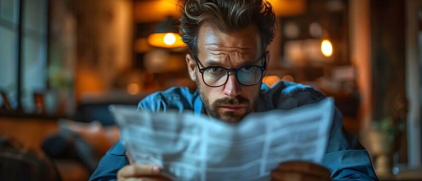 Anxious Business Owner Reacting to Unfavorable Financial Updates on Taxes and Debt. Concept Business Stress, Financial Strain, Tax Troubles, Debt Dilemma, Anxious Owner