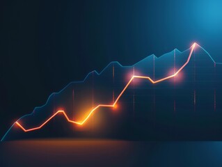 Glowing Line Chart with Rising Graph and Dark Background - Data Visualization, Financial Growth, Market Trends - Finance, Data Analysis