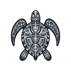 The Turtle. Black white vector illustration.