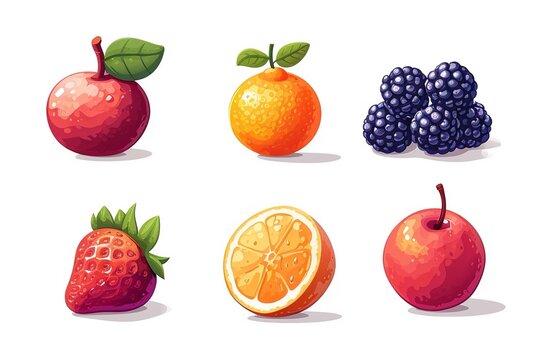 Fruits set. Apple, orange, strawberry
