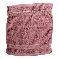 Close up view  maroon towel. Single terry cloth towel isolated. Clean soft towel on transparent...