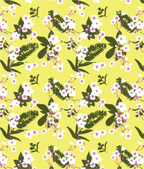 Ditsy pattern. Simple vector black and white seamless texture with small flowers. Elegant abstract floral background. Minimal repeat design for decoration, textile, wallpapers, tileable print, cloth