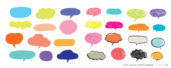 Cute vector speech bubble colorful set,Hand drawn set of speech bubbles with handwritten for book ,card, business, poster design. Vector illustration design for fashion fabrics, textile graphics