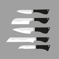 set illustration of various knives