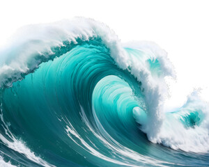 Tidal tsunami wave, sea foam, teal stormy ocean wave. Png isolated clipart,  photorealistic illustration on transparent background