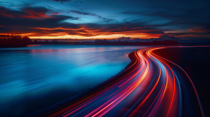 City night car lights time lapse photography movement light neon background
