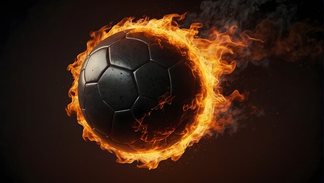Fiery soccer ball engulfed in flames Generative AI