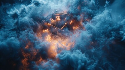 Time running out, abstract clock with smoke